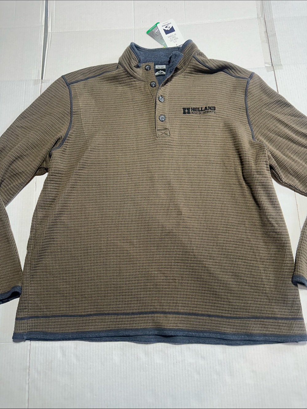 NWT Storm Creek Brown grey blue Waffle Henley Pullover w 4 buttons 2xl 60%cotton